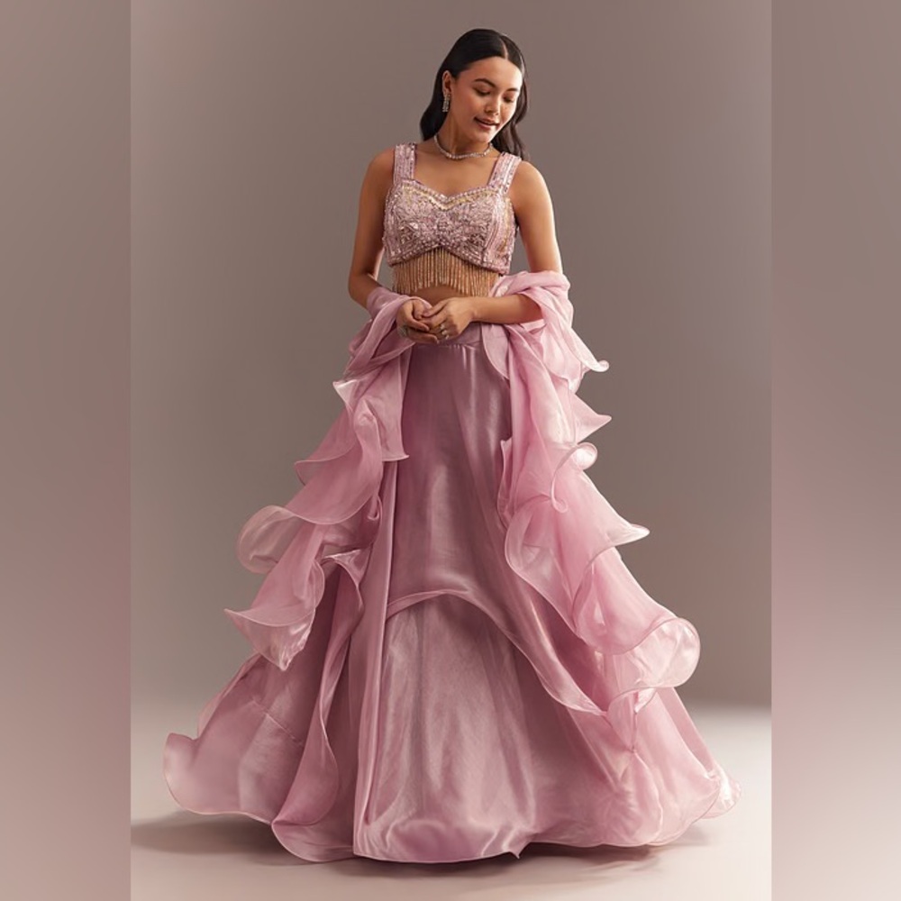 KALKI PINK PURPLE RUFFLE LEHENGA SET